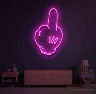 Cartoon Neon Middle Finger Sign