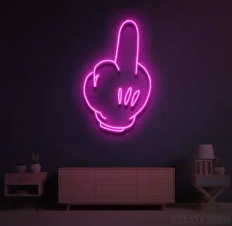 Cartoon Neon Middle Finger Sign