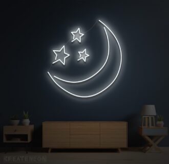 Crescent Moon With Stars Neon Sign