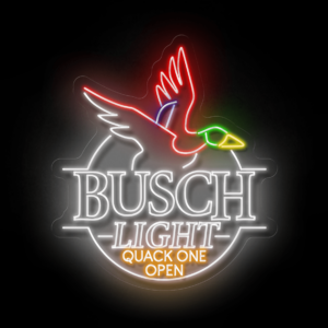 busch light quack one open neon sign