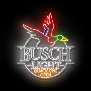 busch light quack one open neon sign