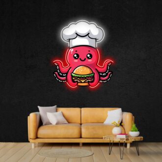 chef octopus pop art neon sign