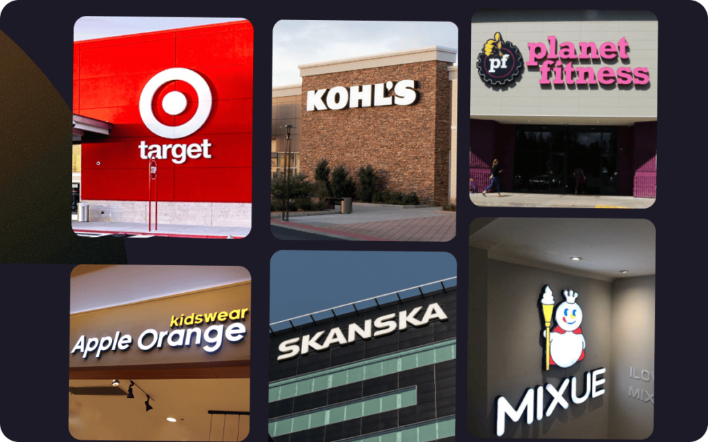 Front lit channel letter sign illuminating a retail storefront at night